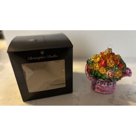 Christopher Radio "Flower Showers" Flowers In water Can 5 X 5" Has Box No Tag - Picture 4 of 4